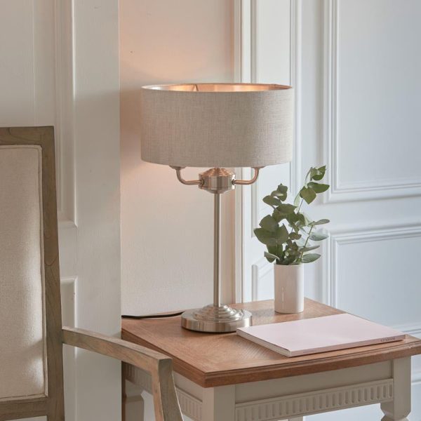 Regency Designs Highclere Natural Linen Shade and Chrome 3 Light Table Lamp