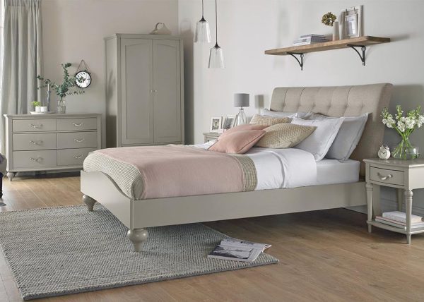 Montreux Urban Grey Painted Pebble Grey Fabric Upholstered 5ft King Size Bedstead