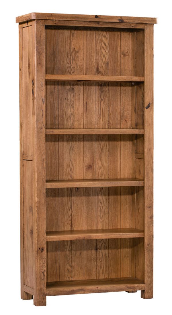 Aztec Solid Oak Furniture Large Rustic 5 Shelf Bookcase