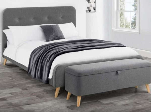 Julian Bowen Furniture Astrid Retro Grey Fabric 4ft6 Double Buttoned Bed