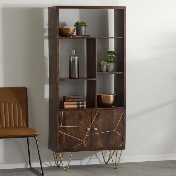 Indian Hub Mango Dark Gold Furniture Large Bookcase