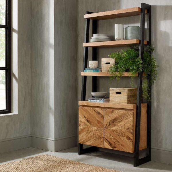 Bentley Designs Ellipse Rustic Oak Wire Brushed Display Unit Shelving Unit With Black Metal Base