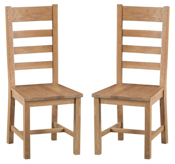 Colchester Rustic Oak Furniture Ladder Back Chair Wooden Seat Pair