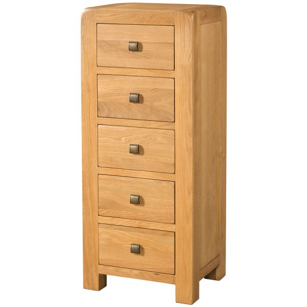 Ayr Oak Furniture 5 Drawer Tall Chest