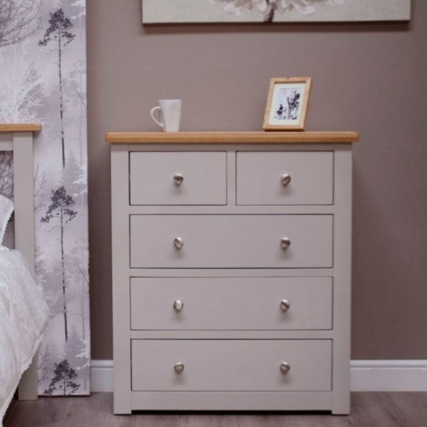 Diamond Oak Top Grey Painted Furniture 2 over 3 Chest of Drawers