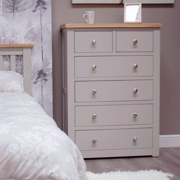 Diamond Oak Top Grey Painted Furniture 2 over 4 Chest of Drawers