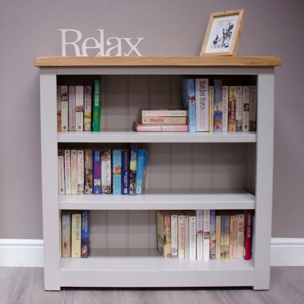 Diamond Oak Top Grey Painted Furniture Small Bookcase