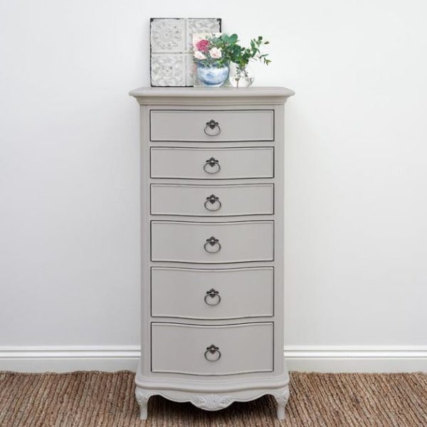 Willis & Gambier Etienne Soft Grey Painted 6 Drawer Bedroom Tallboy