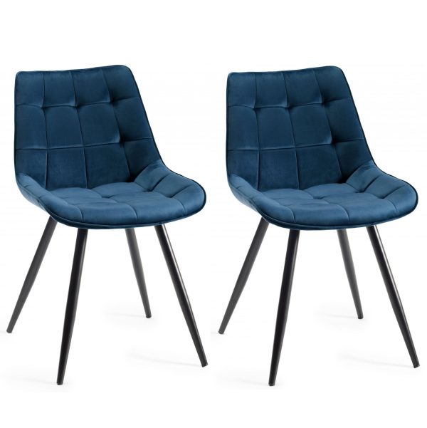 Bentley Designs Seurat Furniture Blue Velvet Fabric Chairs Pair