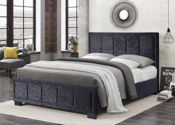 Birlea Furniture Hannover Black Crushed Velvet Upholstered 4ft6 Double Bed