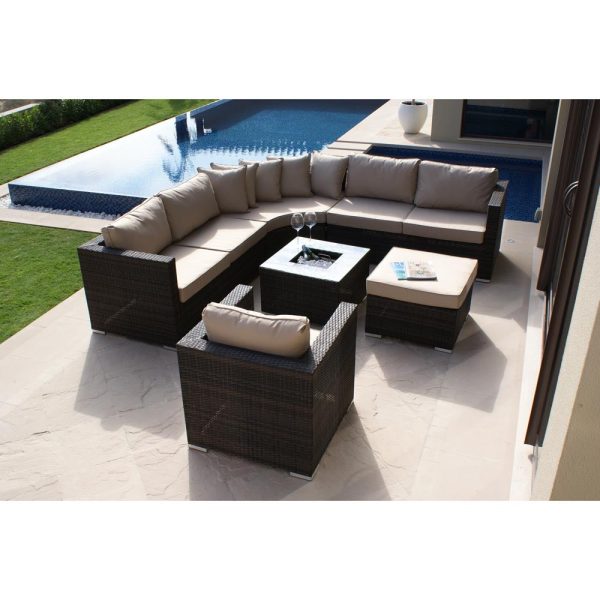 Maze Rattan Garden Furniture Barcelona Brown Corner Group with Ice Bucket Coffee Table and Armchair