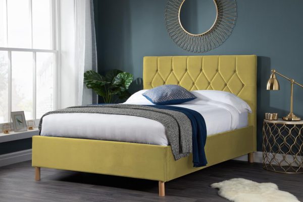 Birlea Furniture Loxley Mustard Fabric Upholstered 4ft Small Double Ottoman Bed