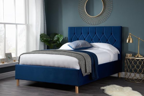 Birlea Furniture Loxley Blue Fabric Upholstered 4ft6 Double Ottoman Bed