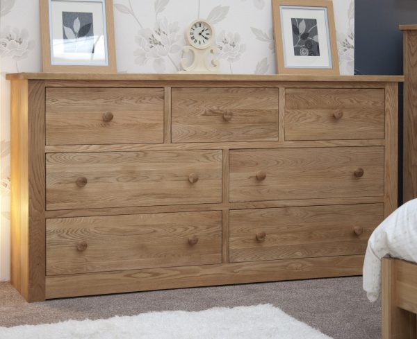 Torino Solid Oak Furniture Wide 7 Drawer Multi Chest