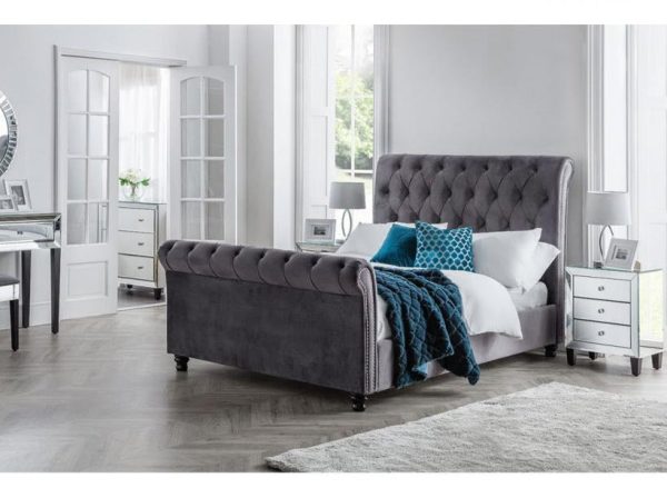 Julian Bowen Furniture Valentino Grey Velvet 4ft6 Double Bed