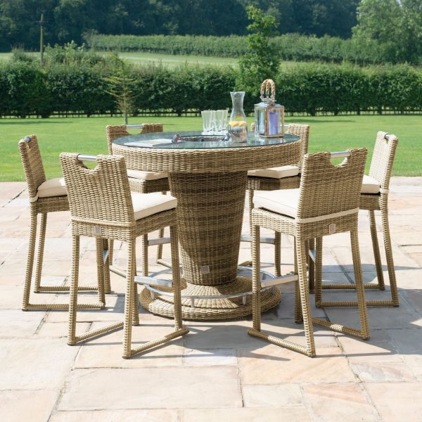 Maze Rattan Garden Furniture Winchester 6 Seater Round Bar Set with Ice Bucket