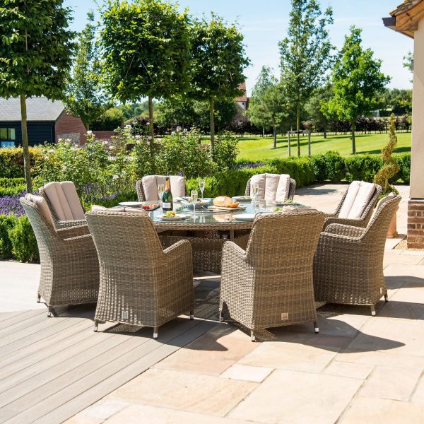 Maze Rattan Garden Furniture Winchester 8 Seat Round Fire Pit Table with Venice Chairs & Lazy Susan