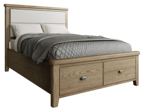 Hatton Oak Storage Bed with Fabric Headboard