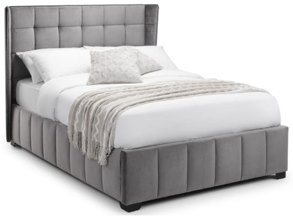 Gatsby Light Grey Velvet Fabric Bed - Comes in Double and King Size