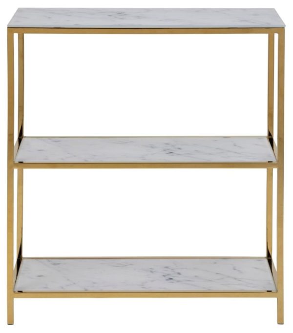 Apison White Marble Effect and Gold Small Bookcase