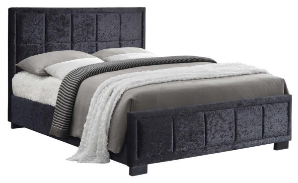 Hannover Black Crushed Velvet Fabric Bed - Comes in Small Double, Double and King Size Options