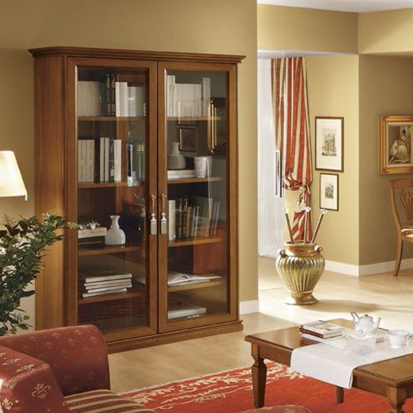 Camel Nostalgia Day Walnut Italian 2 Glass Door Bookcase