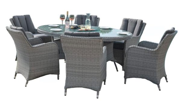 Maze Ascot 6 Seat Oval Rattan Dining Set with Lazy Susan and Weatherproof Cushions