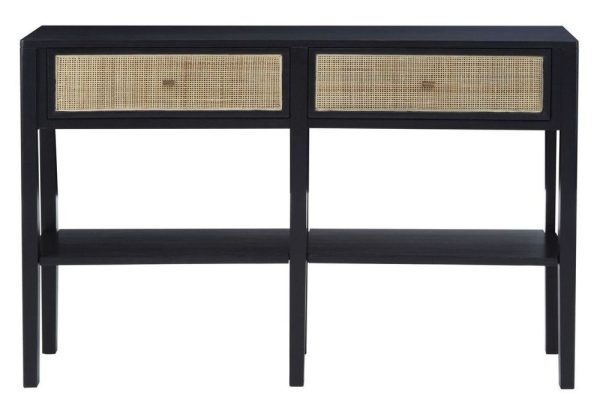 Zaleski Black Console Table with 2 Rattan Drawers