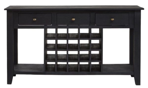 Copeland Black Mango Wood Console Table with Wine Bottle Storage - 3 Drawers