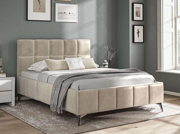 Beige Velvet Fabric Bed