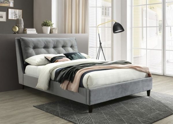 Megan Grey Velvet Fabric Bed