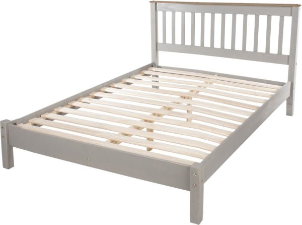 Corona Grey Mexican Pine 4ft 6in Double Slatted Lowend Bedstead