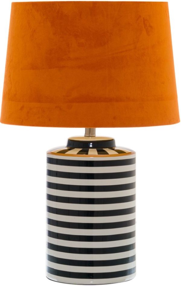 Hill Interiors Monochrome Ceramic Lamp with Burnt Orange Velvet Shade