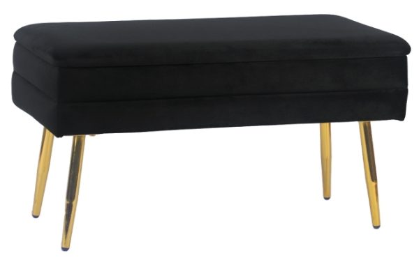 Black Velvet Storage Bench with Gold Legs