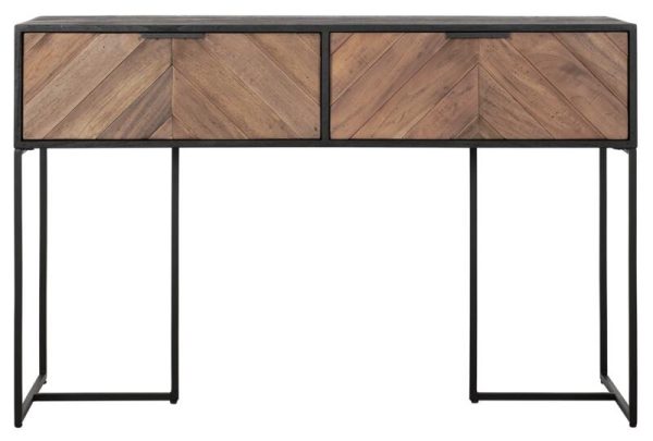 Criss Cross Natural and Black Teak Wood 2 Drawer Console Table