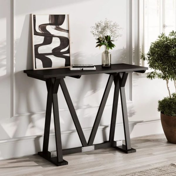 Clearance - Farmhouse Mango Wood Black Trestle Console Table