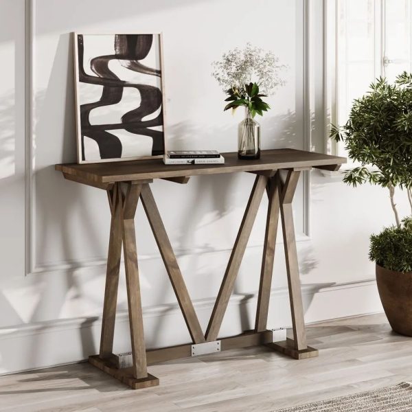 Clearance - Farmhouse Rustic Mango Wood Trestle Console Table