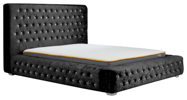 Grande Black Crushed Velvet Fabric Bed - Comes in 4ft 6in Double, 5ft King and 6ft Queen Size Options