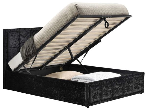 Hannover Black Crushed Velvet Fabric Ottoman Bed - Comes in Double and King Size