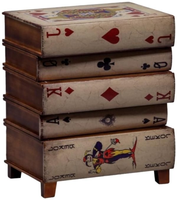 Antiqued Stacked Playing Card Books Side Cabinet