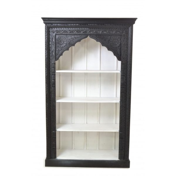 Ancient Mariner Carved Black Mango Wood Bookcase