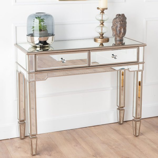 Antoinette Mirrored Console Table with Champagne Trim