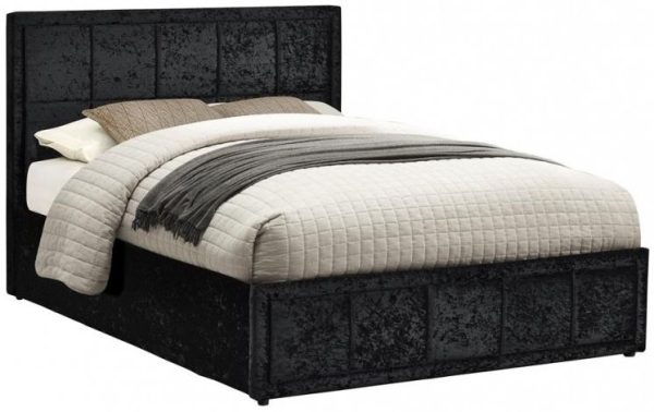 Hannover Black Crushed Velvet Ottoman Bed - Comes in Double, King and Queen Size Options