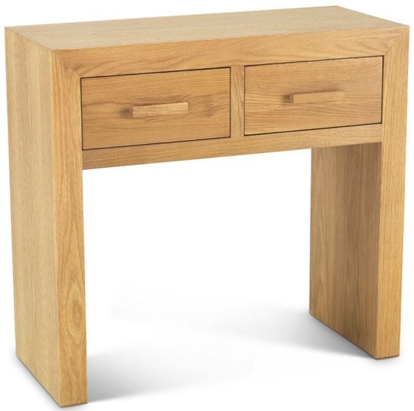 Cube Light Oak Narrow Hallway Console Table with 2 Drawers