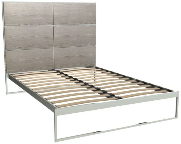 Gillmore Space Federico Polished Chrome Bed Frame with Weathered Oak Headboard