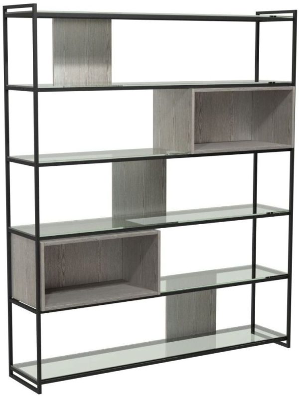 Gillmore Space Federico Weathered Oak High Bookcase with Black Metal Frame