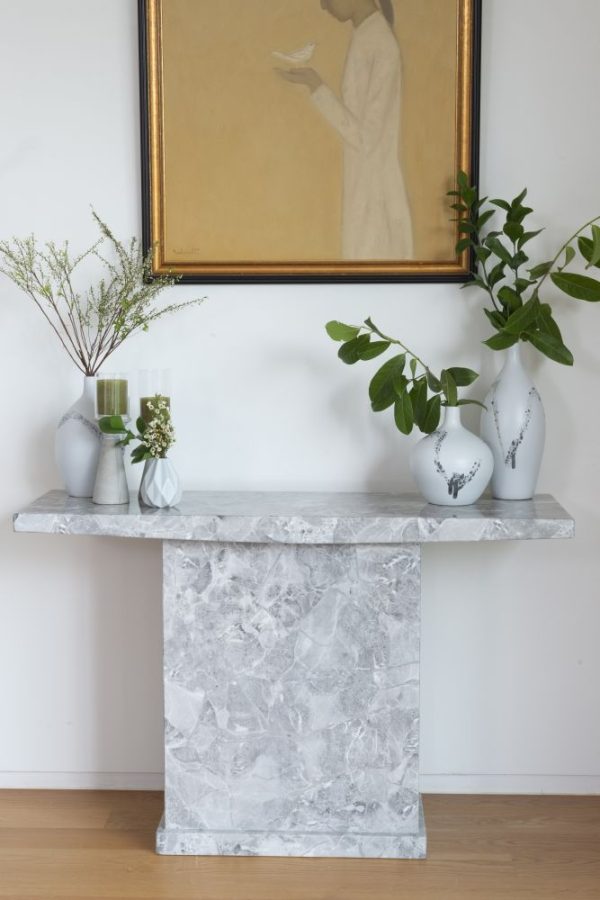 Turin Marble Console Table Grey Square Top with Pedestal Base