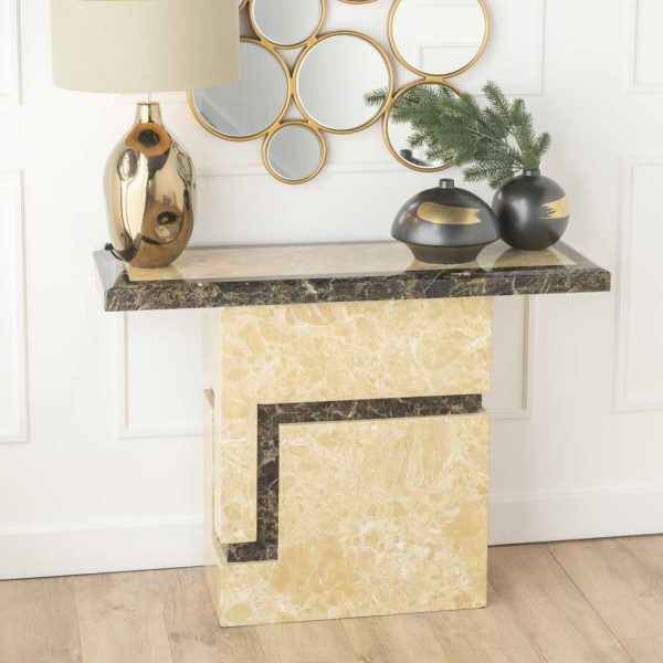 Venice Marble Console Table Cream Rectangular Top with Pedestal Base